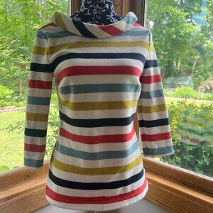 Boden Stripe Wide Collar Ribbed Blouse Size 6
